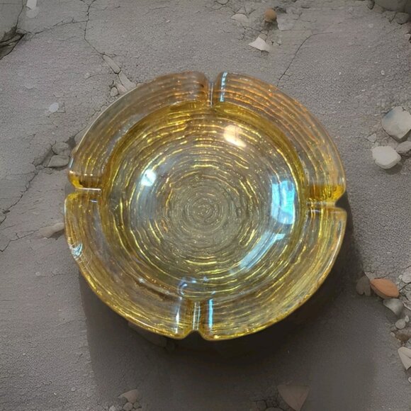 Vintage MCM 60's Ash Tray Harvest Gold Soreno Bark Anchor Hocking Amber 6.25" - Picture 1 of 4